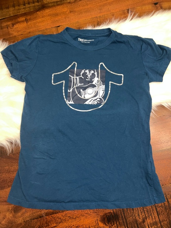Lucky Brand Tops - True Religion Buddha Horseshoe Graphic Tee Blue Small Logo T Shirt
